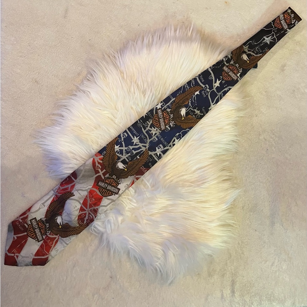 1995 Vintage Harley-Davidson Ralph Marlin American Flag 🇺🇸 Eagle Neck Tie